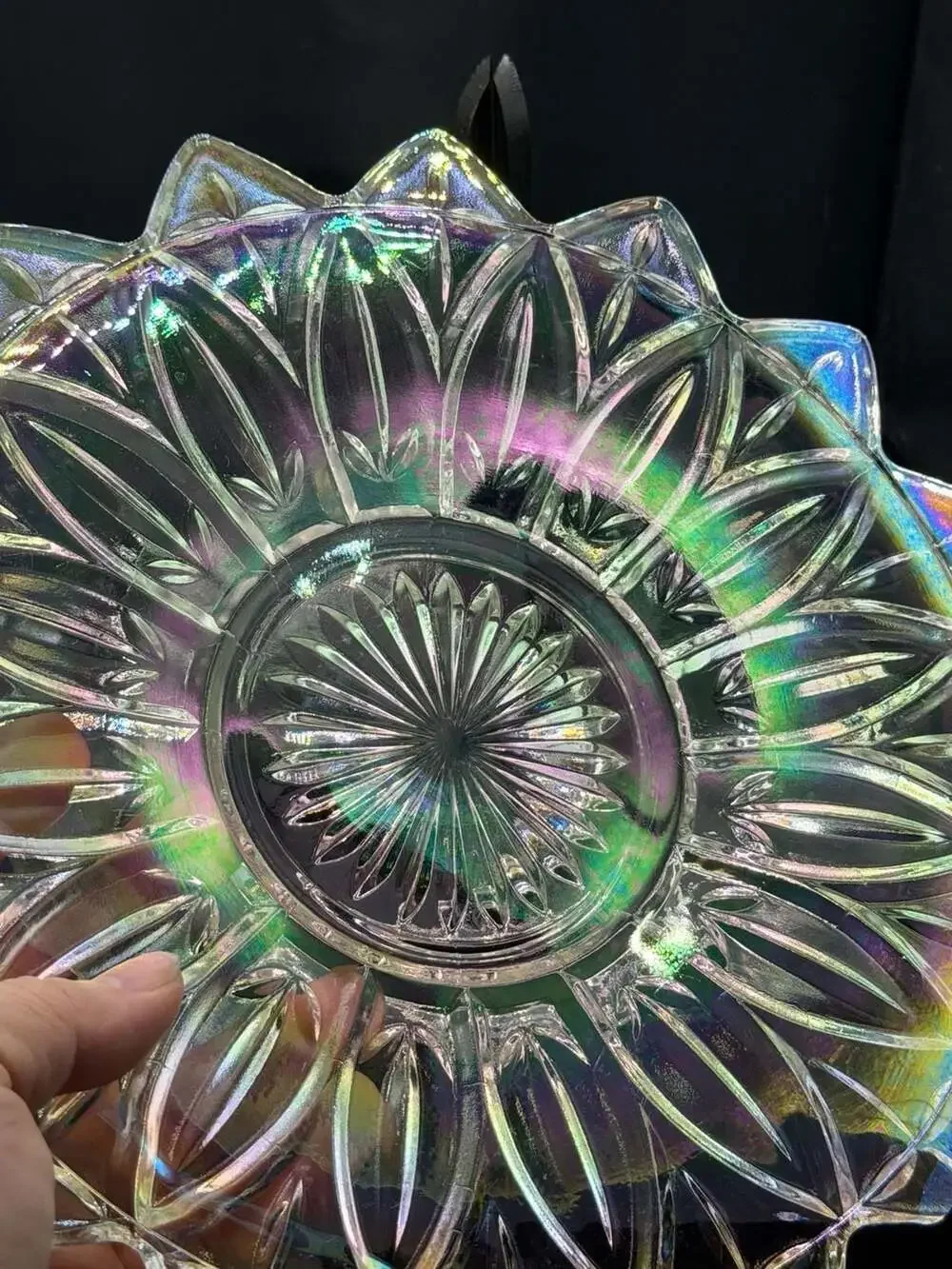 Vintage 1960s Federal Glass Petal Sunflower Pattern Iridescent Carnival Glass Se